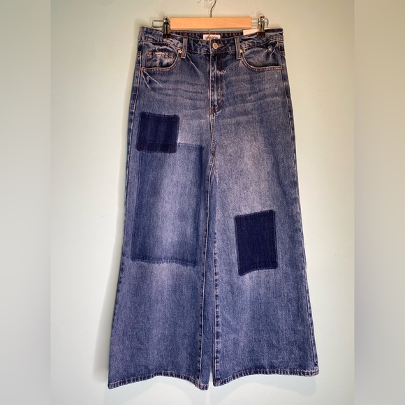 Insane Gene Women’s 11/29 Patchwork Wide Leg Jeans High Rise Relaxed Fit NWT - Picture 2 of 14